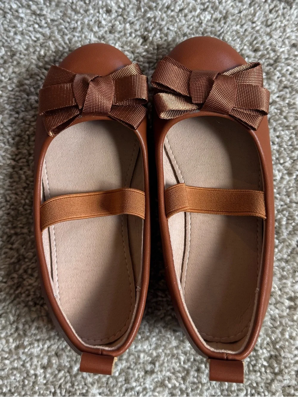 Girls Brown Mary Jane Ballet Flats Size EU 27 / Approx US 10 Bow Dress Shoes